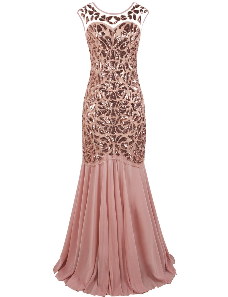 PrettyGuide Women 's 1920s Sequin Gatsby Flapper Formal Evening Prom Dress M Pink - Image 2